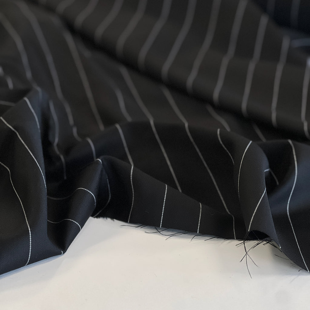Black Pinstripe Virgin Wool Suiting – Needle Sharp