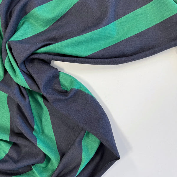 Kelly/Navy Striped Tencel Cotton Fleece