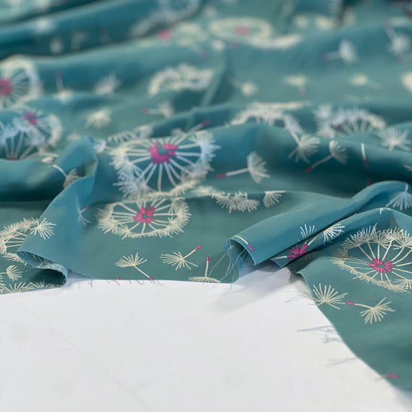 Teal Dandelion Puffs Rayon Lawn