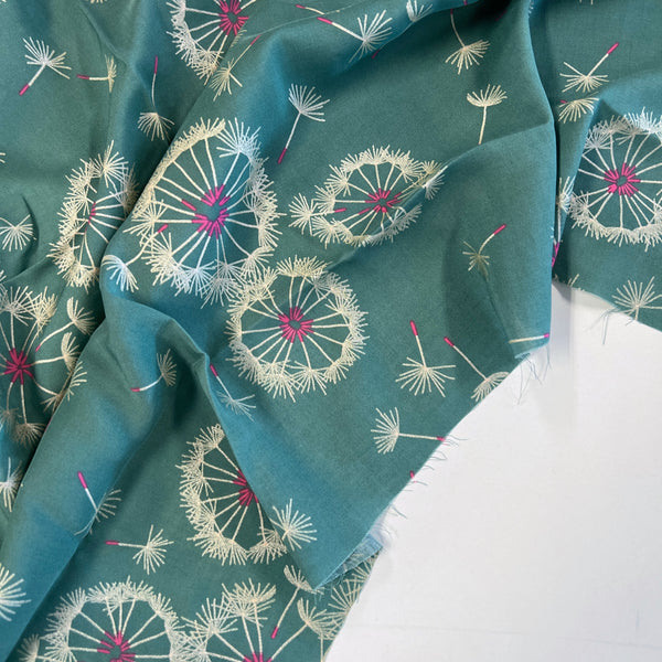 Teal Dandelion Puffs Rayon Lawn