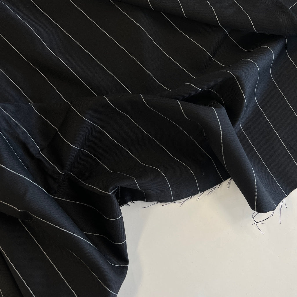Black Pinstripe Virgin Wool Suiting – Needle Sharp