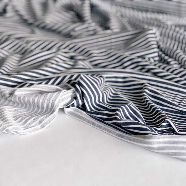 Navy and White Stripe Viscose Jersey - Needle Sharp