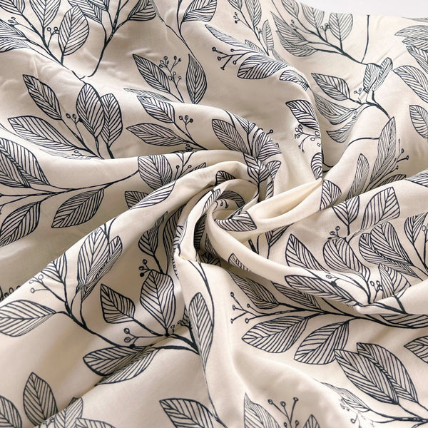 Ivory Laurel Leaf Rayon Challis - Needle Sharp