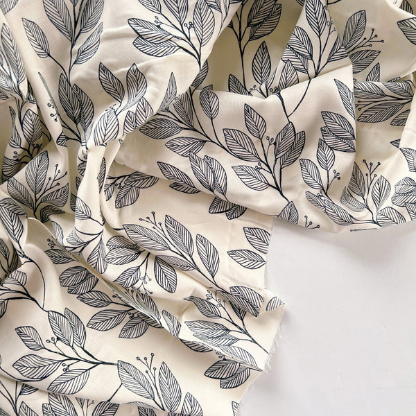 Ivory Laurel Leaf Rayon Challis - Needle Sharp