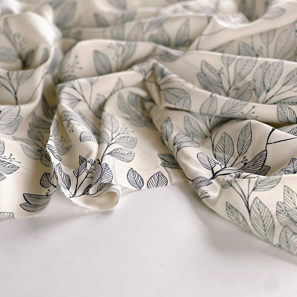 Ivory Laurel Leaf Rayon Challis - Needle Sharp