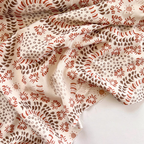 Ivory Painted Tile Printed Viscose Linen Cotton - Needle Sharp