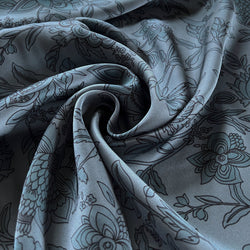 Steel Blue Floral Viscose Satin - Needle Sharp