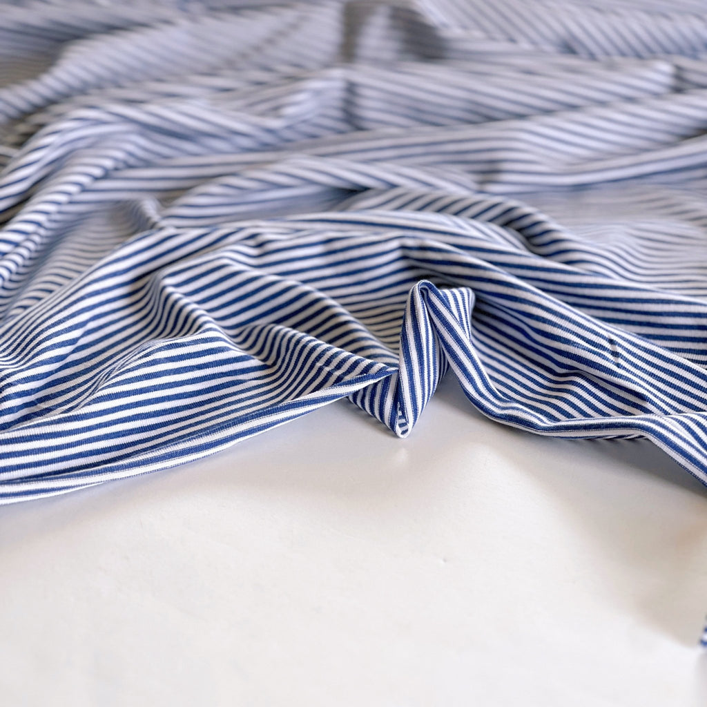 Twilight Blue Stripe Bamboo Cotton Jersey