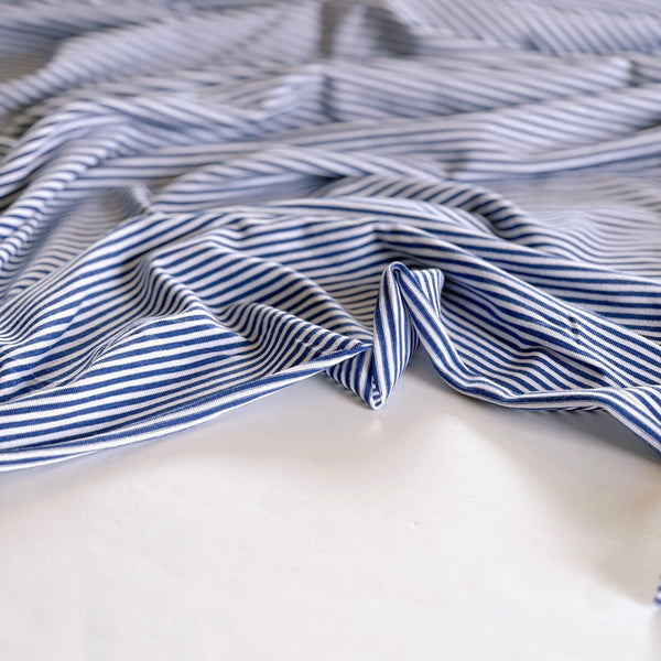 Twilight Blue Stripe Bamboo Cotton Jersey - Needle Sharp