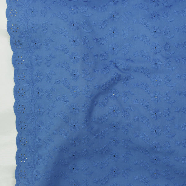 Remnant - French Blue Embroidered Cotton Voile - 1.29 yd