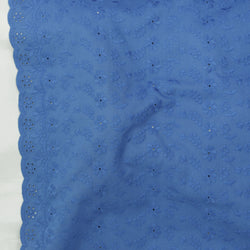 Remnant - French Blue Embroidered Cotton Voile - 1.12 yd
