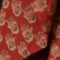 Remnant - Jardin Red Block Print Indian Cotton - 3.01  yd