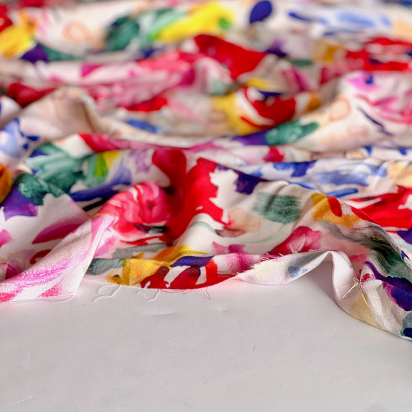 Watercolor Brushstroke Floral Crepe de Chine