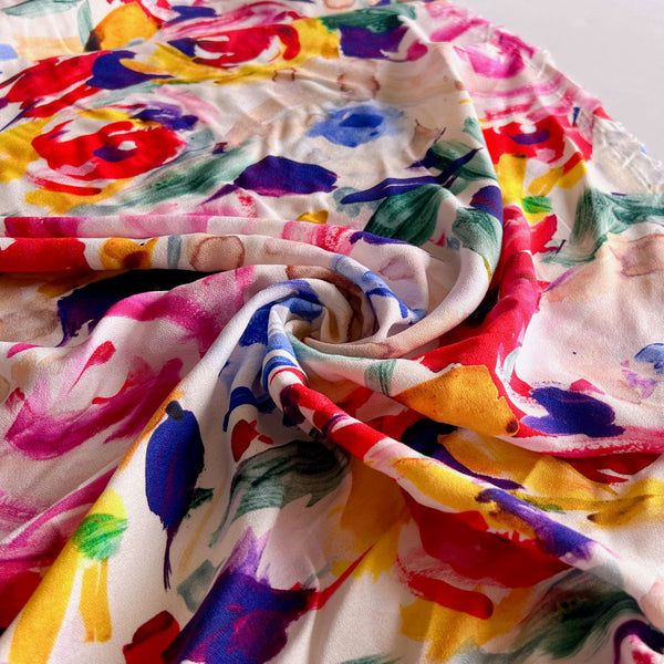 Watercolor Brushstroke Floral Crepe de Chine