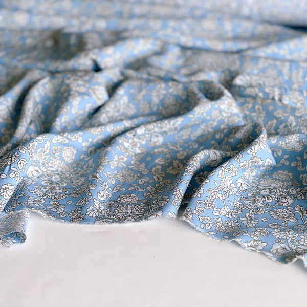 Turquoise Blue Floral Rayon Poplin