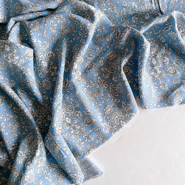 Turquoise Blue Floral Rayon Poplin