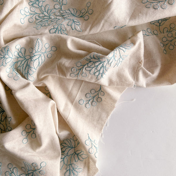 Ivory Embroidered Linen Viscose Poplin