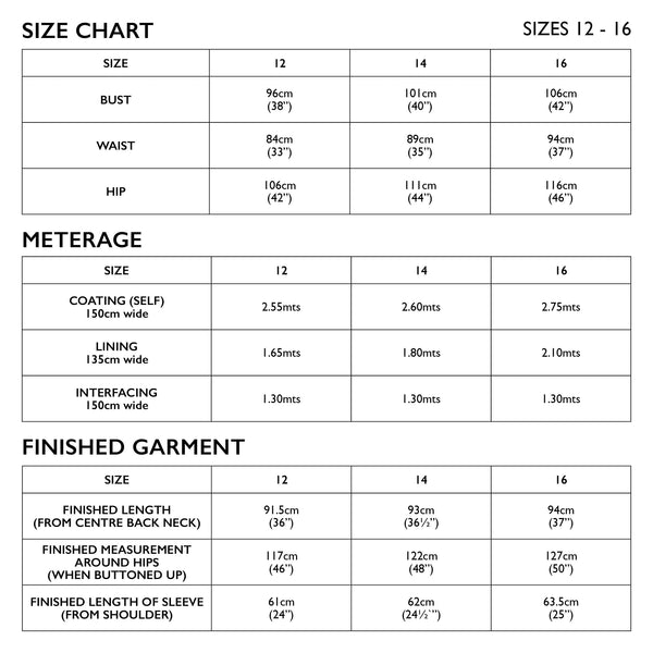 Oslo Coat Sizes 12-16 Sewing Pattern by Tessuti Fabrics