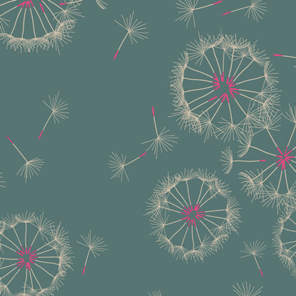 Remnant - Teal Dandelion Puffs Rayon Lawn - 1.92  yd