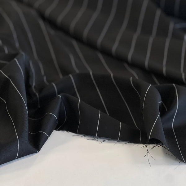 Black Pinstripe Virgin Wool Suiting - Needle Sharp