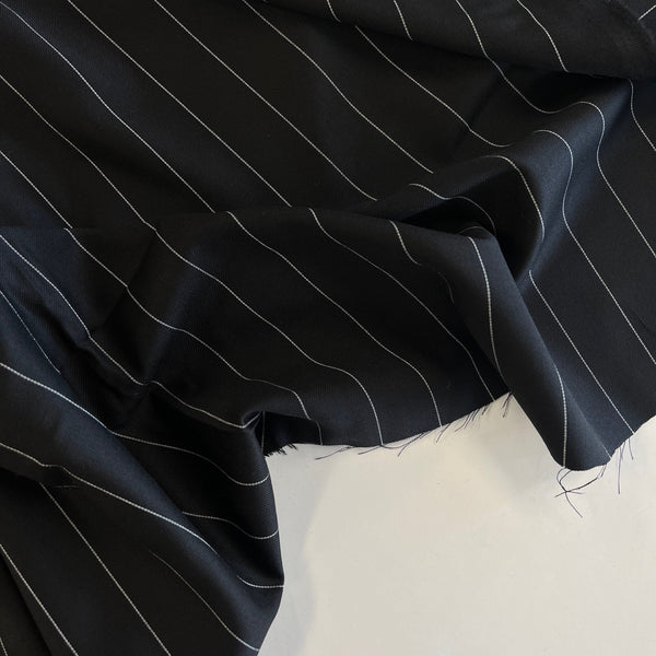 Black Pinstripe Virgin Wool Suiting - Needle Sharp