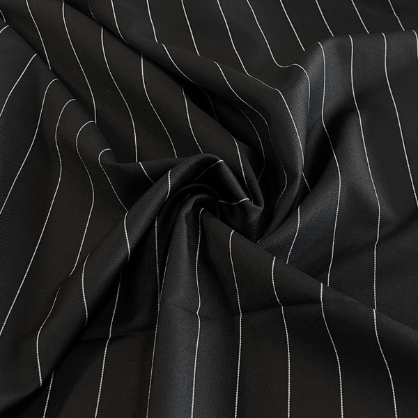 Black Pinstripe Virgin Wool Suiting - Needle Sharp