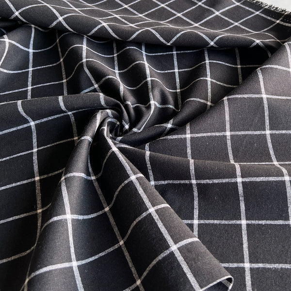 Remnant - Black Windowpane Essex Linen - 0.65  yd