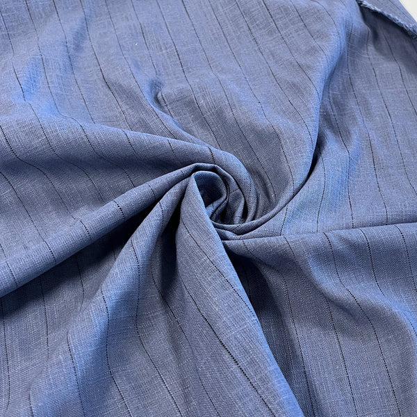 Blue Dahlia Stripe Viscose Linen - Needle Sharp