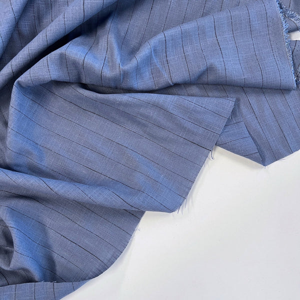 Blue Dahlia Stripe Viscose Linen - Needle Sharp
