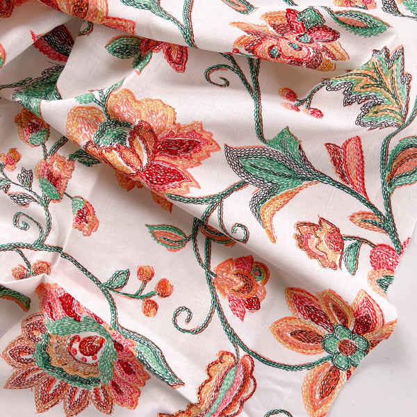 Faux Embroidered Floral Linen Cotton Blend - Needle Sharp