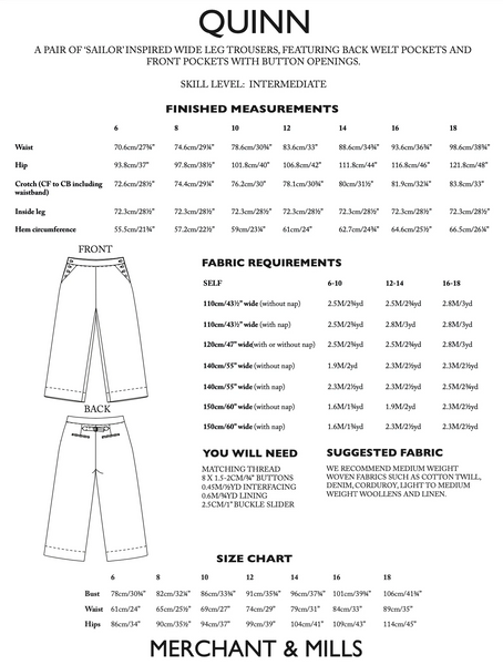 Quinn Trousers Sewing Pattern by Merchant & Mills