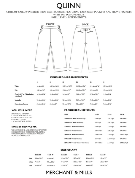 Quinn Trousers Sewing Pattern by Merchant & Mills