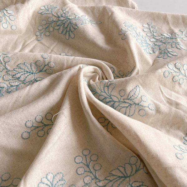 Remnant - Ivory Embroidered Linen Viscose Poplin - 0.52  yd