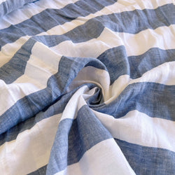 Remnant - Blue and White Beach Stripe Linen - 1.02 yd - Needle Sharp