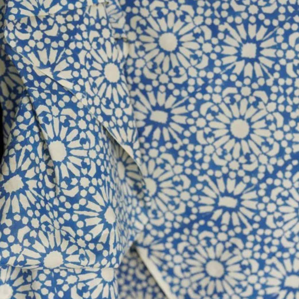 Remnant - Cobalt Block Print Indian Cotton - 0.97 yd - Needle Sharp