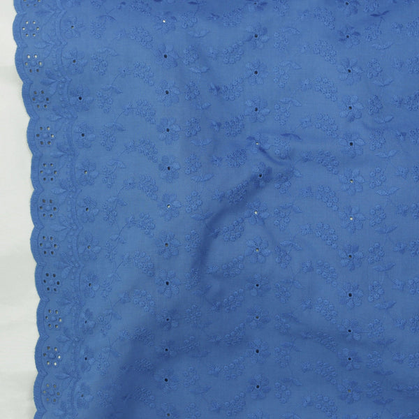 Remnant - French Blue Embroidered Cotton Voile - 3.01 yd - Needle Sharp