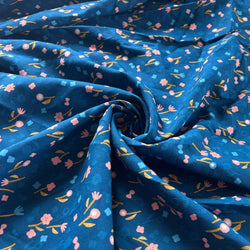Remnant - Turquoise Country Floral Rayon Poplin - 0.59 yd - Needle Sharp