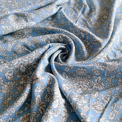 Remnant - Turquoise Blue Floral Rayon Poplin - 0.54  yd
