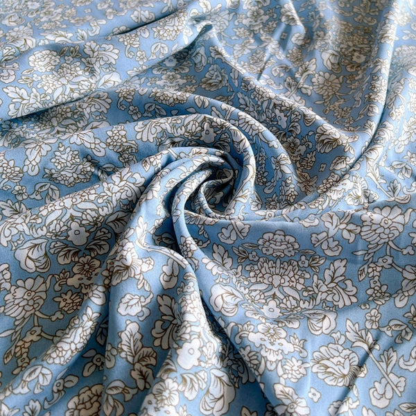 Remnant - Turquoise Blue Floral Rayon Poplin - 0.54  yd