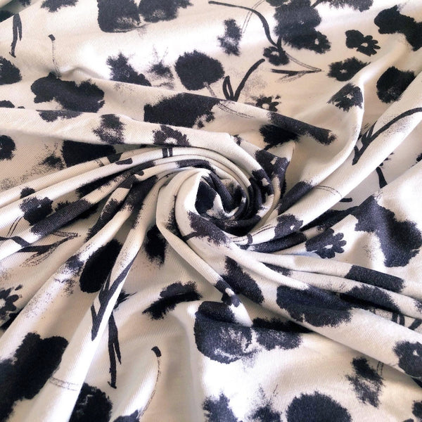 Black and White Smudge Floral Bamboo Jersey - Needle Sharp
