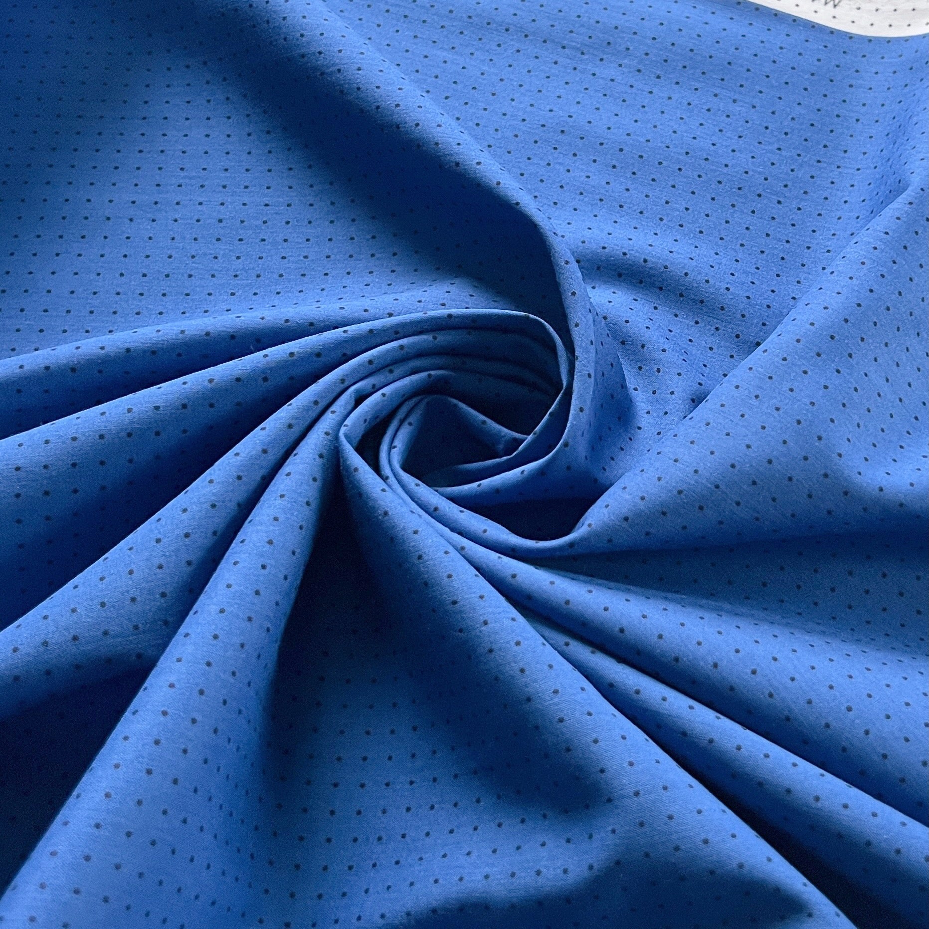Bright Blue Pin Dot Rayon Lawn