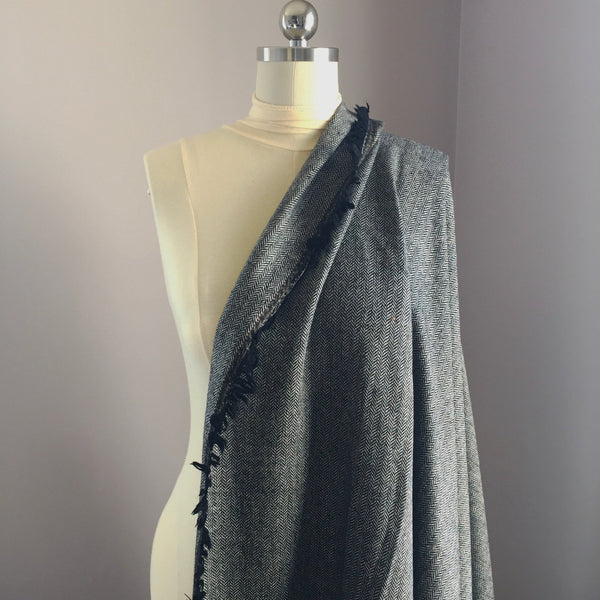 Italian Black and White Herringbone Wool Blend - Needle Sharp