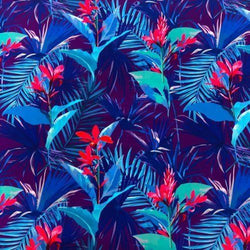Midnight Tropical Blue Printed Swim Spandex - Needle Sharp