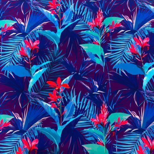 Midnight Tropical Blue Printed Swim Spandex - Needle Sharp