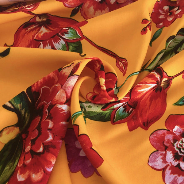Mustard Vintage Floral Rayon Poplin - Needle Sharp