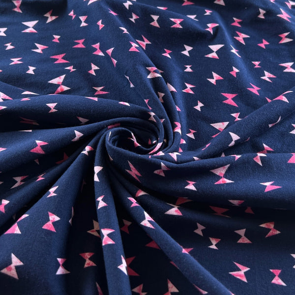 Pink Ribbons Navy Cotton Jersey - Needle Sharp