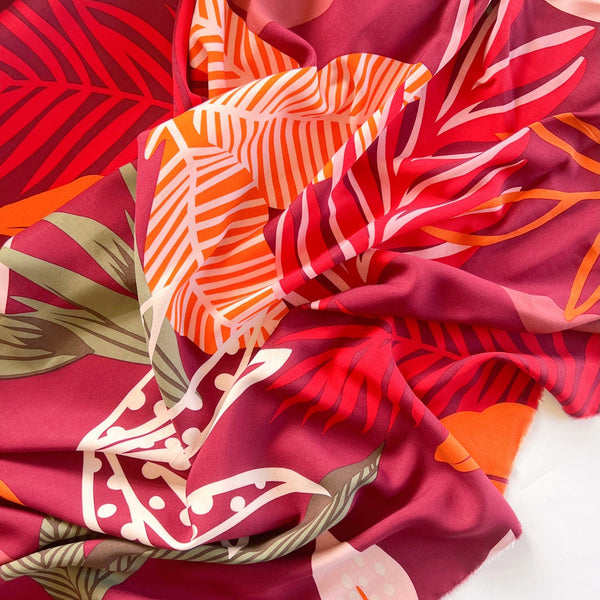 Red Papaya Tropical Rayon Poplin - Needle Sharp